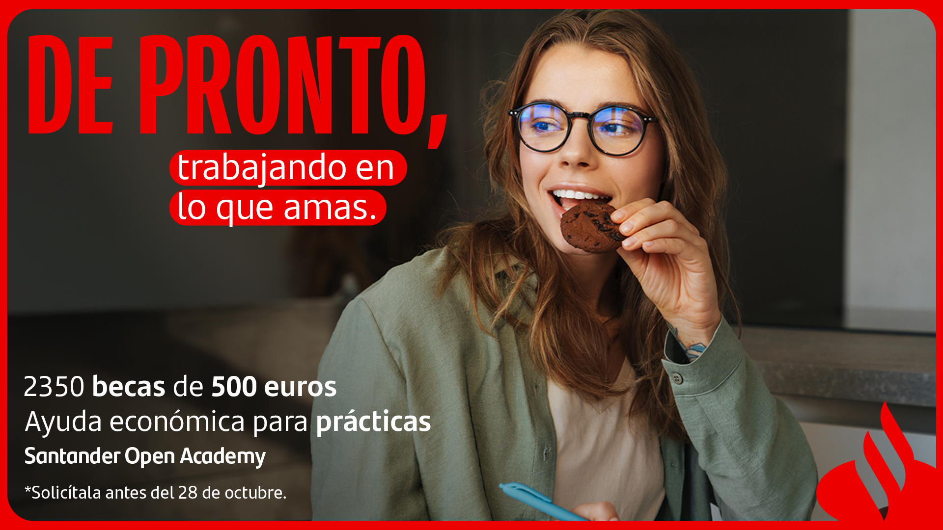 Cartel chica comiendo galleta anuncio 2350 becas