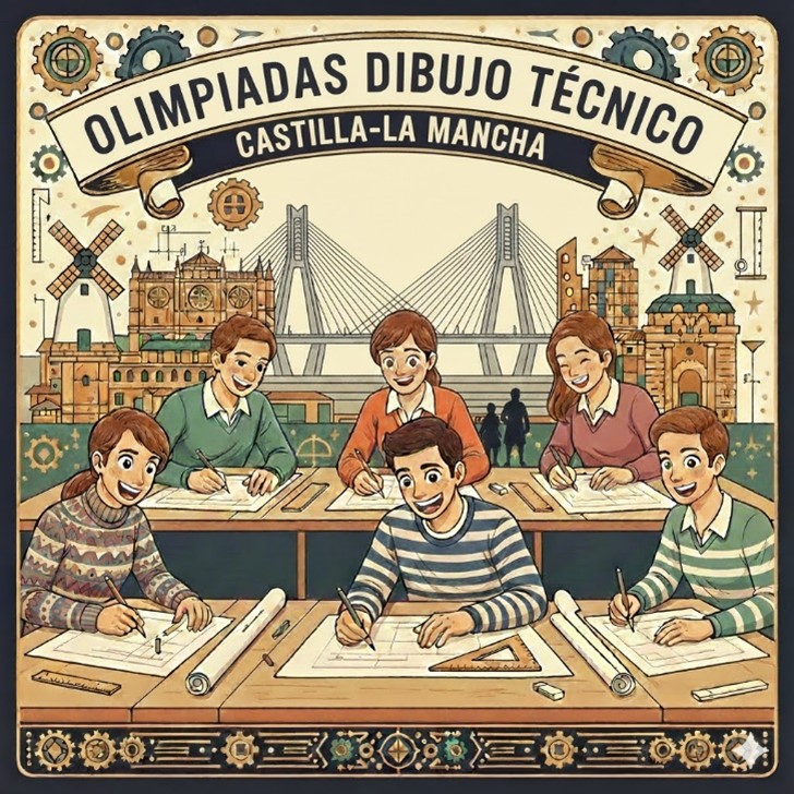 Estudiantes haciendo tareas de dibujo técnico