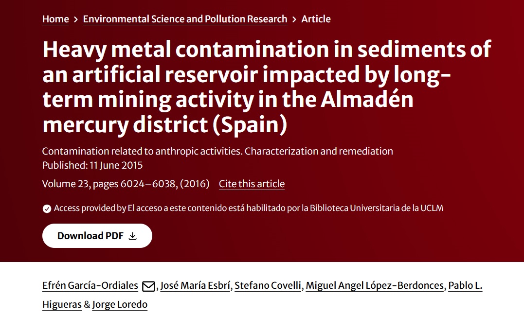 Contaminación por metales pesados en sedimentos de un embalse artificial afectado por una actividad minera de larga duración en el distrito mercurífero de Almadén (España)