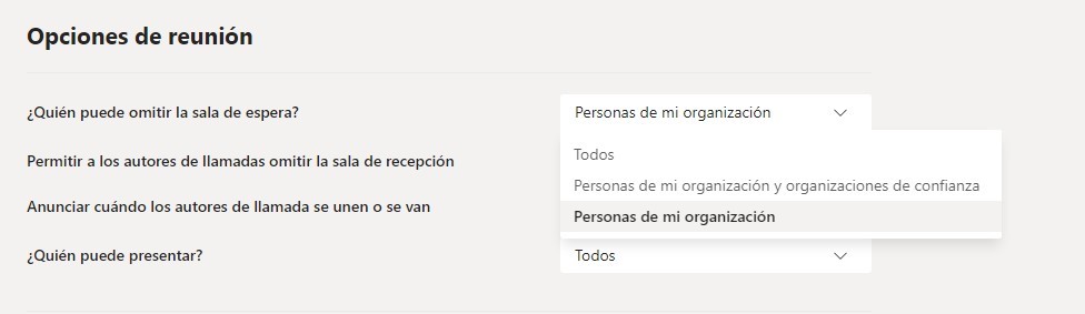 opciones de reunión