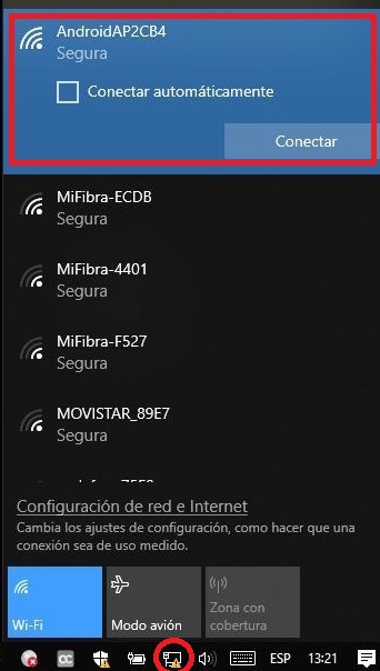 Seleccionar la WIFI del móvil