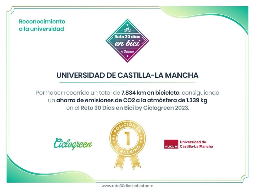 Diploma primer puesto UCLM reto 30 días 